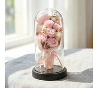 ForestM 7 Eternal Rose in Glass Dome with LED Lights, Eternal Rose Enchanted Sparkly Flower Artifical, Birthday Gifts for Women, Perfect Birthday and Valentine's Gifts for Women, Wedding, Home Decor