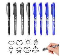 ForestM Erasable Pens Black and Blue, 8pcs Erasable Pens Friction Pen with Eraser, 0.7mm Rub Out Pens, Eraser Gel with Rubber on the End for Kids Adults School Work Paperwork Stationary