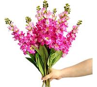 forestmistry 10pcs Artificial Larkspur Flower Branch Faux Delphinium Ajacis Branch with Green Lead for Wedding Centerpieces Floral Decoration (rose red)