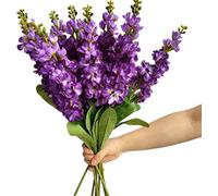forestmistry 10pcs Artificial Larkspur Flower Branch Faux Delphinium Ajacis Branch with Green Lead for Wedding Centerpieces Floral Decoration (purple)