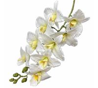 forestmistry 4pcs Artificial Big Cattleya Hybrida Flower Branch 9 Heads PU Cattleya Cymbidium Orchid Plant with Long Stem for Wedding Floral Decoration (white)