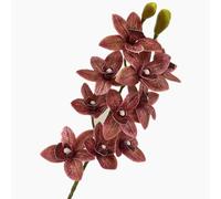 forestmistry 4pcs Artificial Cymbidium Orchid Flower Plant 3D Print Vanda 10 Heads Phalaenopsis Flower Branch (autumn red)