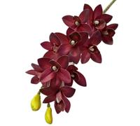forestmistry 4pcs Artificial Cymbidium Orchid Flower Plant 3D Print Vanda 10 Heads Phalaenopsis Flower Branch (dark red)