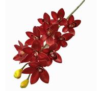 forestmistry 4pcs Artificial Cymbidium Orchid Flower Plant 3D Print Vanda 10 Heads Phalaenopsis Flower Branch (red)