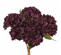 forestmistry 5pcs Artificial Burgundy Hydrangea Flower Branch Faux Silk Hydrangea Hortensia for Wedding Centerpieces Home Party Floral Arrangement Decor (burgundy)