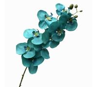 forestmistry 5pcs Artificial Moth Orchid Flower Branch 9 Heads Faux Silk Phalaenopsis Orchid with Long Stem for Wedding Hotel Home Floral Decor (teal)