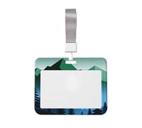 Forests and Mountains Id Badge Holder with Lanyard-Horizontal Card Protector, Clear Abs Hard Shell for Work Office Events