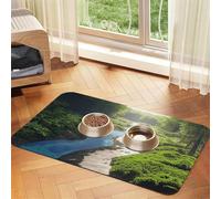Forests and Rivers Pet Feeding Mat Dog Cat Eating Food Absorbent Leather Tablecloth for and Water Bowl Waterproof No Stains Quick Dry Non-Slip 17.72 * 11.8IN