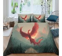 Forests And Towering Mountains Printed Duvet Cover, 3Pcs with Pillowcase Bedding Bed Set,Microfibre Quilt Covers,3D Print Phoenix Rising from Fire, for Children Kids Boys Girls Double（200x200cm）