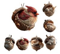 Forests Animal Acorn Ornaments, 2D Acrylic Cozy Forest Christmas Ornaments, Pine Cone Animals Decoration, Hanging Ornament Home Party Décor for Xmas Tree Decorations (6)