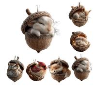 Forests Animal Acorn Ornaments, 2D Acrylic Cozy Forest Christmas Ornaments, Pine Cone Animals Decoration, Hanging Ornament Home Party Décor for Xmas Tree Decorations (1)