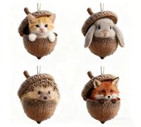 Forests Animal Acorn Ornaments, 4PCS Acrylic Cute Animal Christmas Trees Hanging Decorations, Cozy Forest Christmas Ornaments,Rustic Nature-Themed Home Decor for Xmas Tree