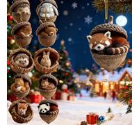 Forests Animal Acorn Ornaments, Animal acorn ornaments lovely sleeping christmas decorations, 2D Pine Cone Decoration, Acrylic Hanging Ornament for Home Decor (brown *10 Pc)