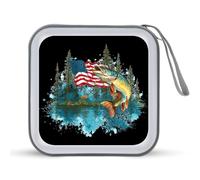 Forests Deers Lake Fish U.S.A. Flag CD DVD Case Holders Wallet 40 Capacity Disc Cases Storage Binder with Handle