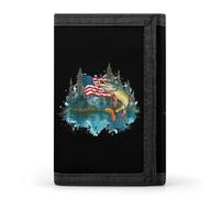 Forests Deers Lake Fish U.S.A. Flag Men's Trifold Wallet Minimalist Slim Wallets with Card Holder Keychain