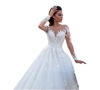 FORESTS v Neck Long Sleeves Wedding Dress Women's Evening Gowns, Elegant a Line Lace Applique Bridal Gown Cocktail Party Dress White US 16, White, US 20W