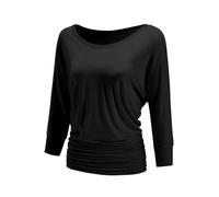 Forestyle Women's Boat Neck V Neck 3/4 Sleeve Draped Dolman Top with Side Shirring Premium Shirt, Black_2303, S