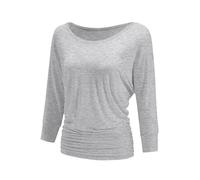 Forestyle Women's Boat Neck V Neck 3/4 Sleeve Draped Dolman Top with Side Shirring Premium Shirt, Hgrey_2303, Medium