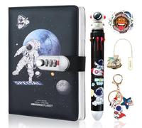 FORETOGO Astronaut Diary with Combination Lock, Diary with Lock for Boys with 10 Colour Pen, Keyring, Bookmark & Stickers, Space Notebook Set Gift for Teen Birthday, Students, Back to School