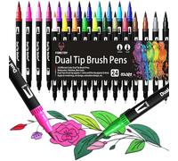 FORETOY 24 Colours Felt Tip Pens Set, Dual Brush Pens Art Markers for Kids Adults, Fineliner and Brush Tips for Drawing Sketching Painting Lettering Calligraphy Bullet Journal