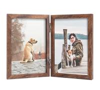 FOREV 4x6 Double Picture Frame Rustic Wood Wooden Hinged Photo Frame
