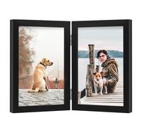FOREV 4x6 Double Picture Frame Wooden Hinged Photo Frame Definition Glass Stand Vertically on Desktop or Tabletop Black-20pack