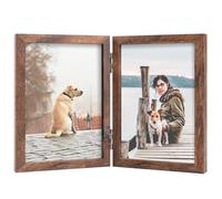 FOREV 5x7 Double Picture Frame Rustic Wood Wooden Hinged Photo Frame