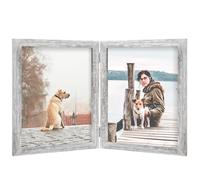 FOREV 8x10 Double Picture Frame Distressed White Wooden Hinged Photo Frame