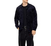 Forever 21 Men's Crushed Velvet Button-Front Shirt, Black, Large