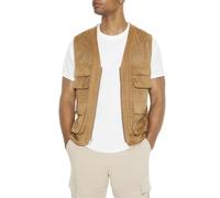Forever 21 Men's Faux Suede Perforated Cargo Vest, Light Brown, XXL