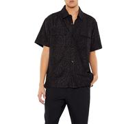Forever 21 Mens Geo Dual-Pocket Button-Front Shirt, Black, XL