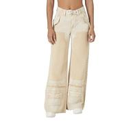 Forever 21 Women's Acid Wash Belted Jeans, Beige, Large