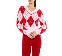 Forever 21 Womens Argyle Fuzzy Knit Sweater, Pink, Small