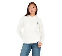 Forever 21 Women's Cable Knit Hoodie with Embroidery Pullover Sweater, Ivory, Medium