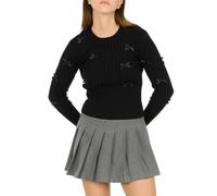 Forever 21 Women's Cable Knit Sweater W/Ribbed Hem, Cuff and Collar with Bows Same as 79720jcr Pullover, Black, XS