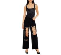 Forever 21 womens Contour Sculpt Rhinestone Bodysuit, Black, XS