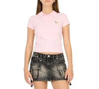 Forever 21 Womens Cropped Polo Shirt Button Placket Embroidery Y2k Top, Pink, M