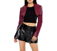 Forever 21 Women's Faux Leather Cropped Blazer Coat, Burgundy, S