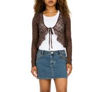 Forever 21 Women's Lace Tie Front Shrug-Long Sleeve Sheer Cropped Cover-up, Brown, XS