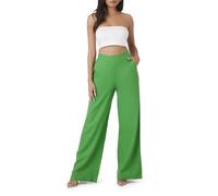 Forever 21 Women's Linen-Blend Wide-Leg Pants Casual, Green, Large