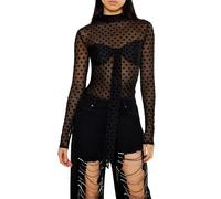 Forever 21 Women's Mesh Polka Dot Mock Neck Top, Black, M