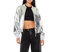 Forever 21 womens Metallic Zip-up Bomber Jacket, Silver, XS
