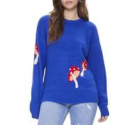 Forever 21 Women's Mushroom Ribbed-Trim Sweater, Blue, L