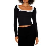 Forever 21 Women's Plus Size Lace-Trim Crop Top, Black, L