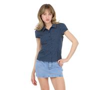Forever 21 Women's Poplin Button Down Collared Shirt with Self Tie Back, Navy, M