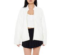Forever 21 Women's Quilted Zip-up Jacket, Cream, XS