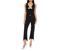 Forever 21 Women's Rhinestone Fringe High-Rise Jeans Pants, Black, 32