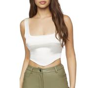 Forever 21 Women's Satin V-Hem Crop Top, White, M