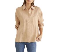 Forever 21 Women's Seersucker Raw-Cut Shirt, Sand, S