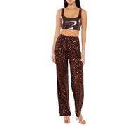 Forever 21 Women's Sequin Velvet High-Rise Pants Trouser, Brown, M